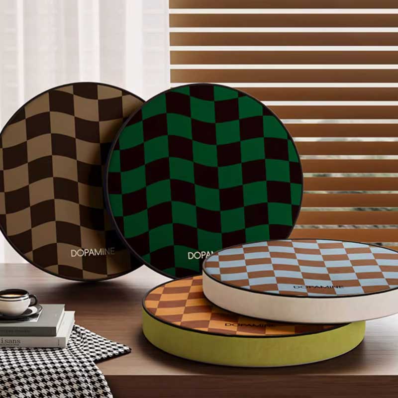 4color retro check round cushion