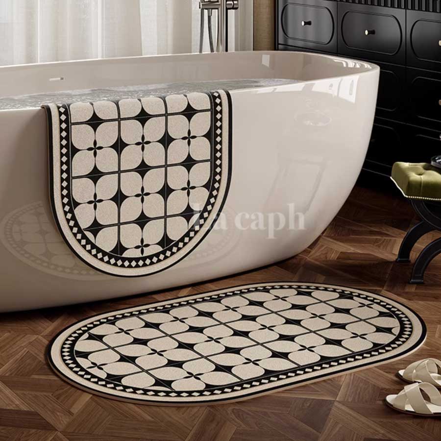 black tile bath mat