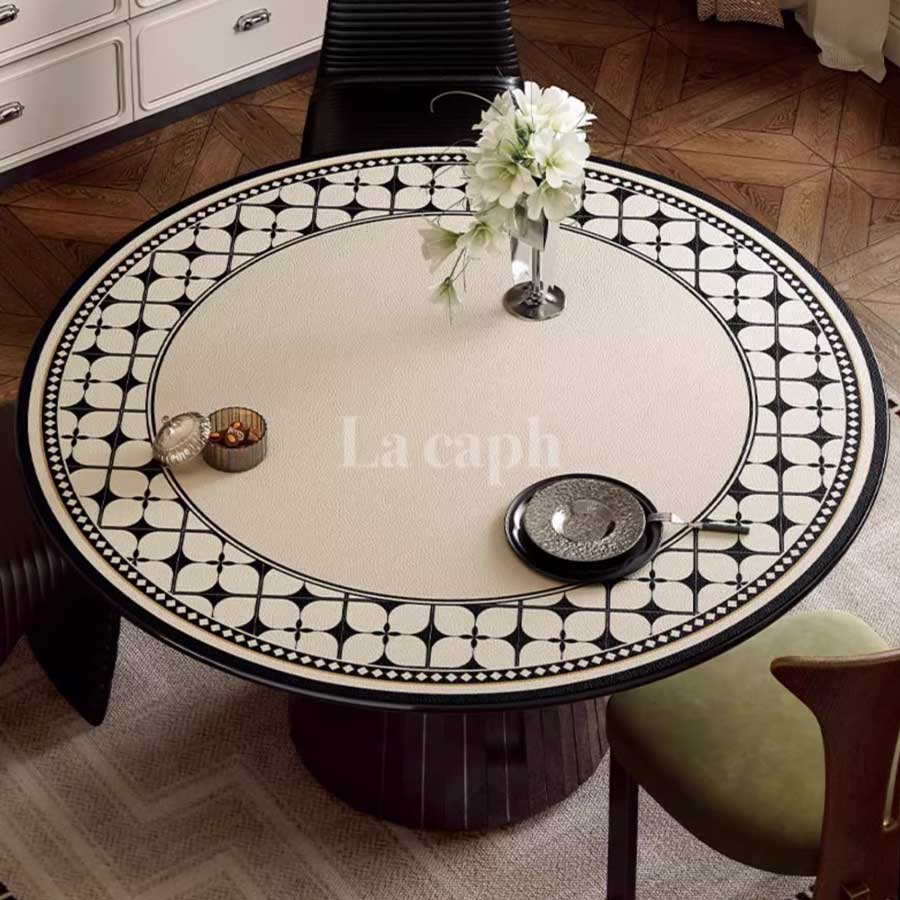 black tile round table mat