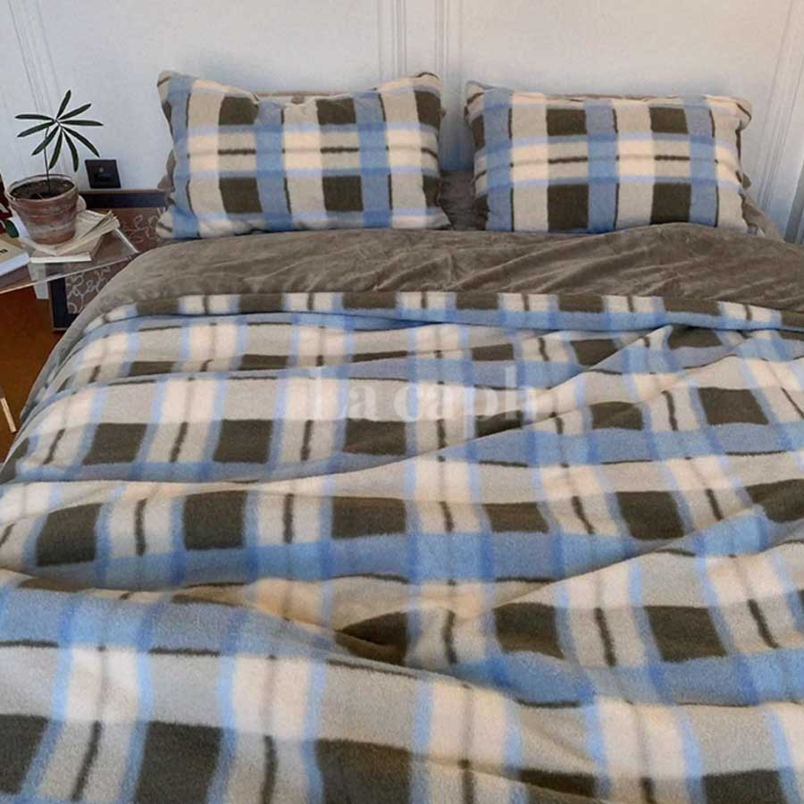 blue checked winter bedlinen set