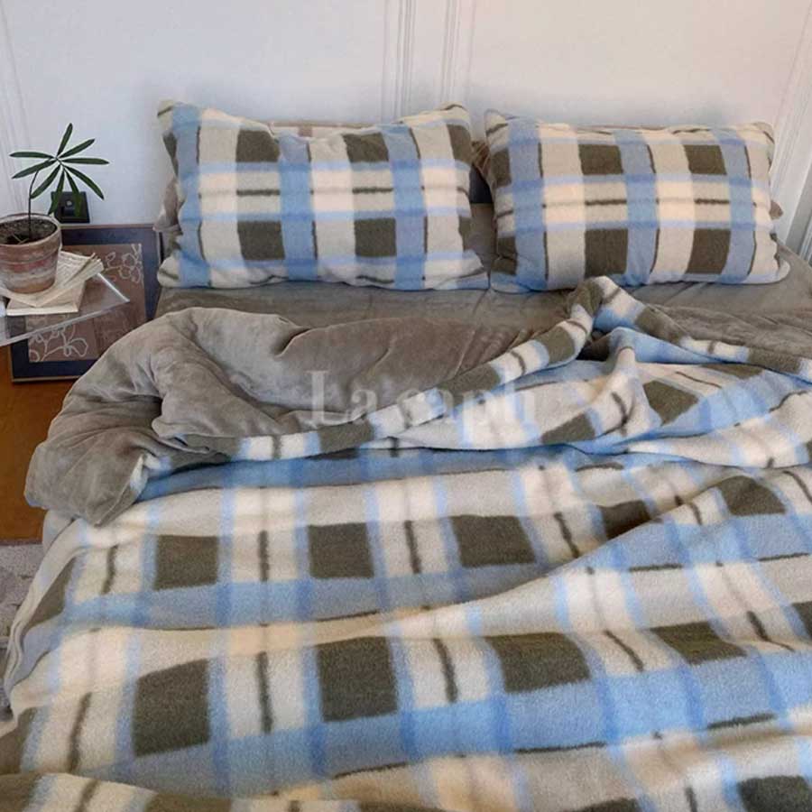 blue checked winter bedlinen set