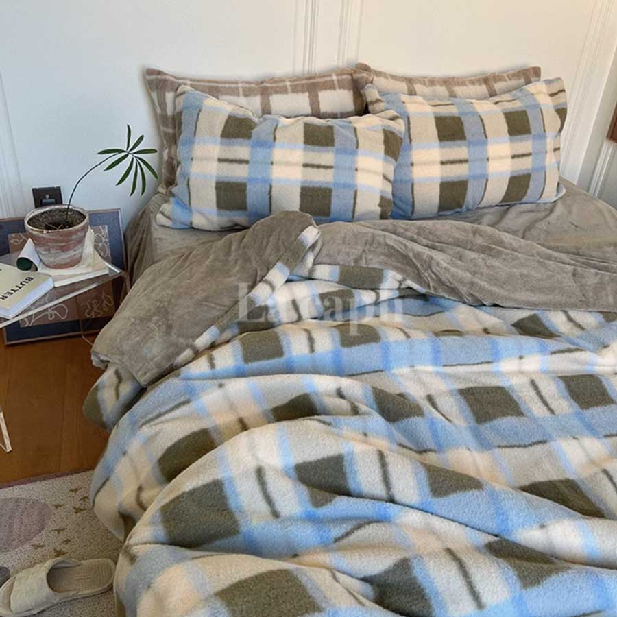 blue checked winter bedlinen set