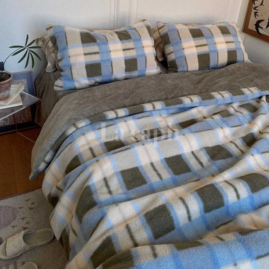 blue checked winter bedlinen set