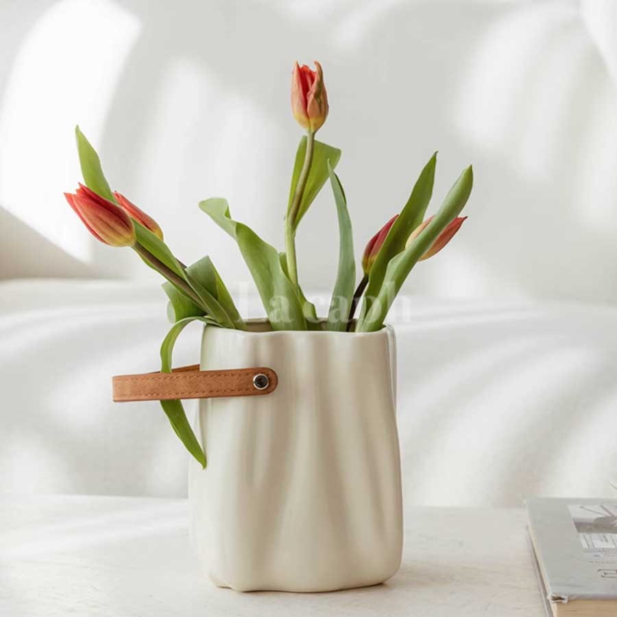 leather handle vase (3colors)