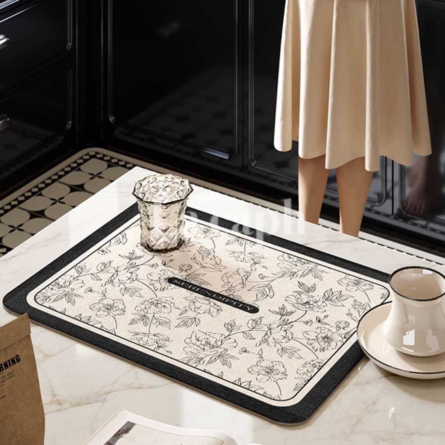 floral sketch sink mat