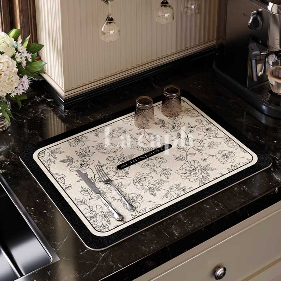 floral sketch sink mat