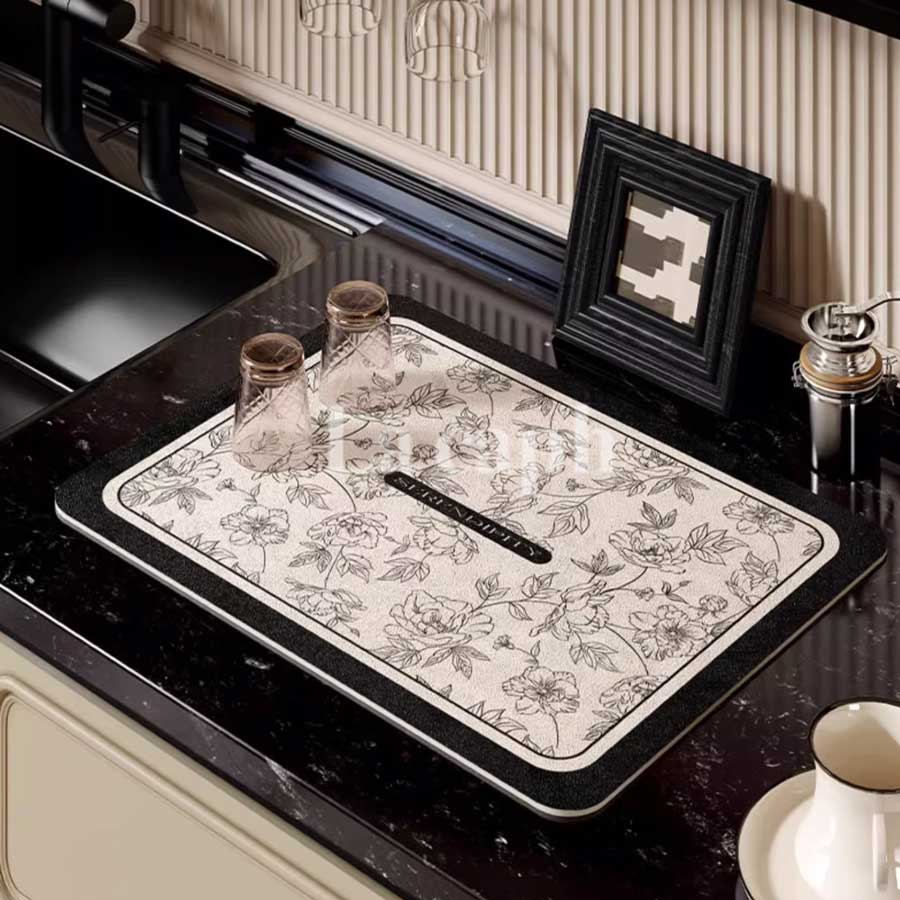 floral sketch sink mat