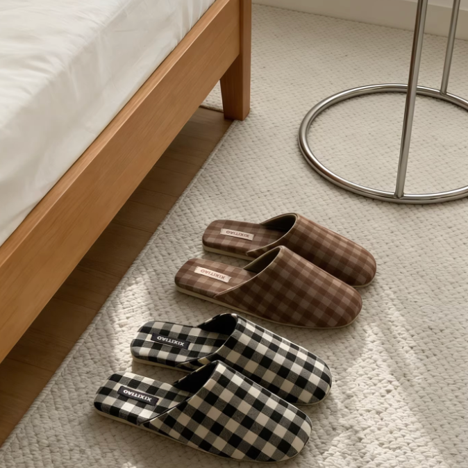 Grid Pattern Soft room shoes (4colors)