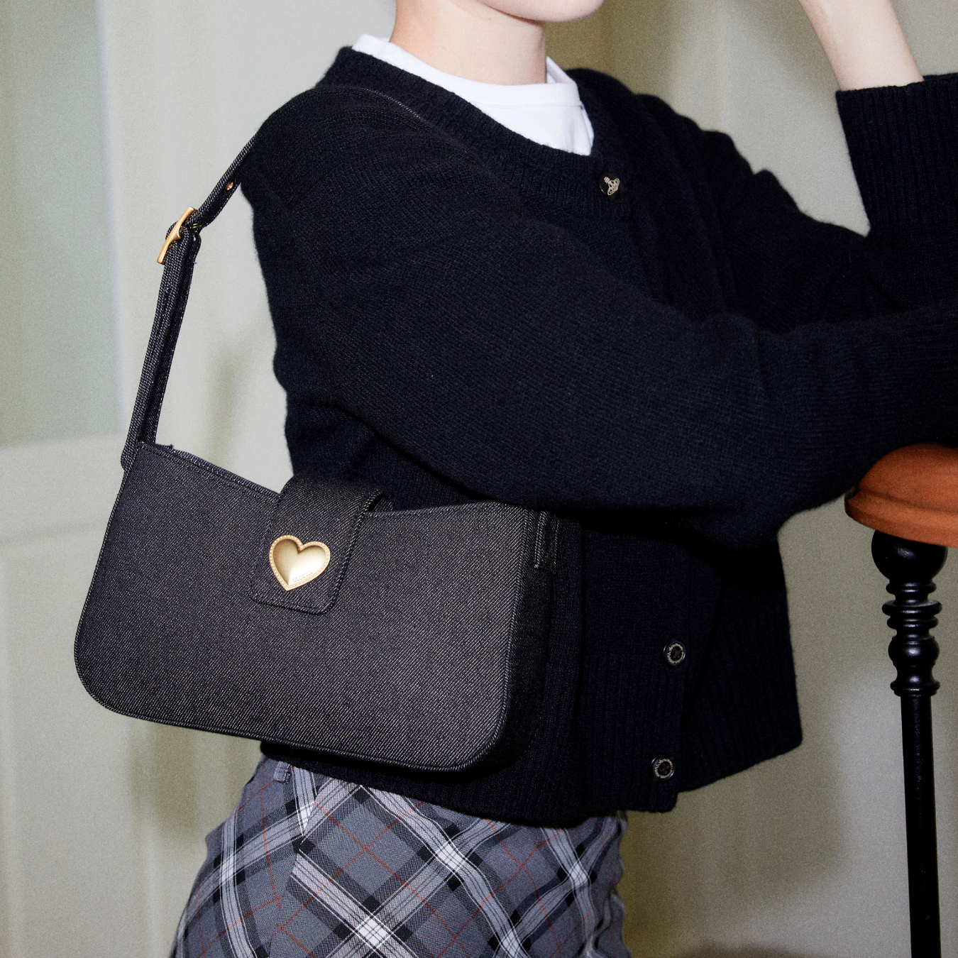 【cosette】heart hobo bag (denim / black denim)