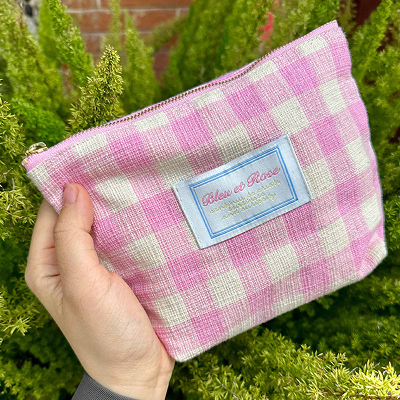 2color pastel check pouch