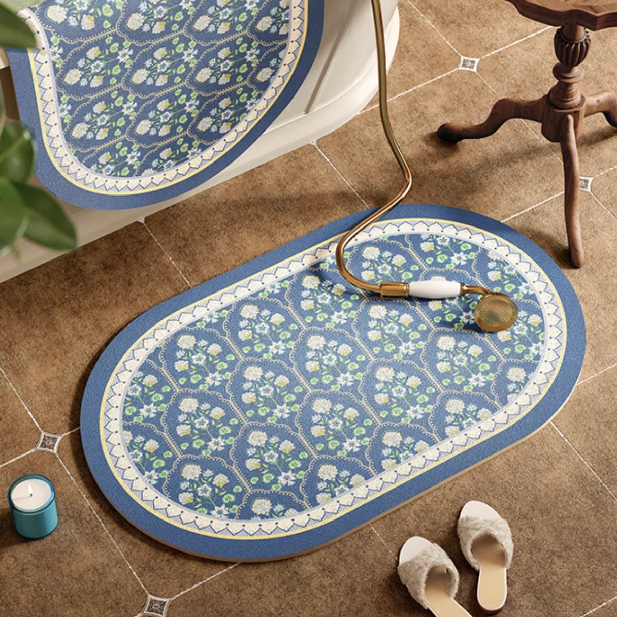 french country flower bath mat (2color)