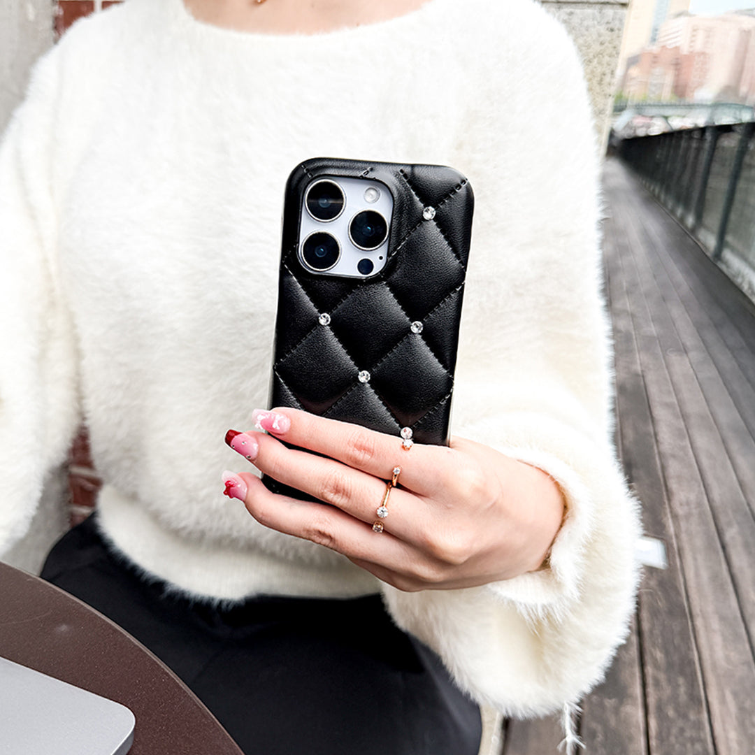 Luxe quilting Crystal stone iPhone case