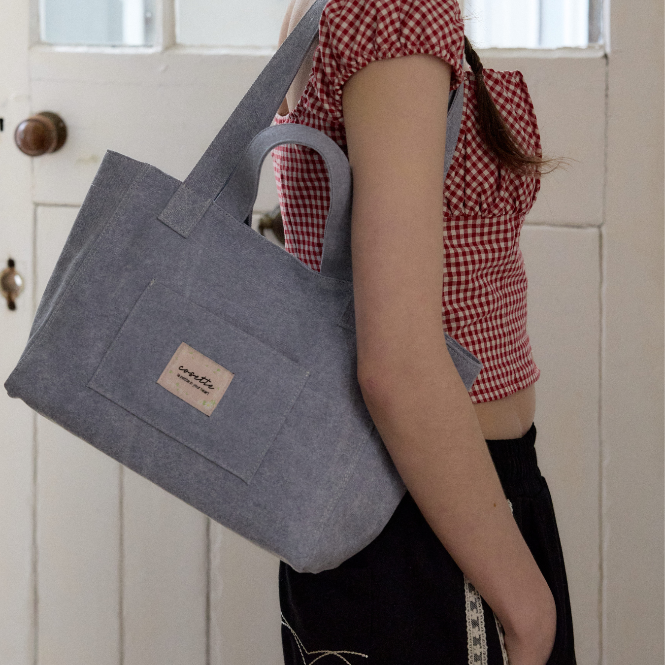 【cosette】basic canvas bag (sky blue / blue / brown)