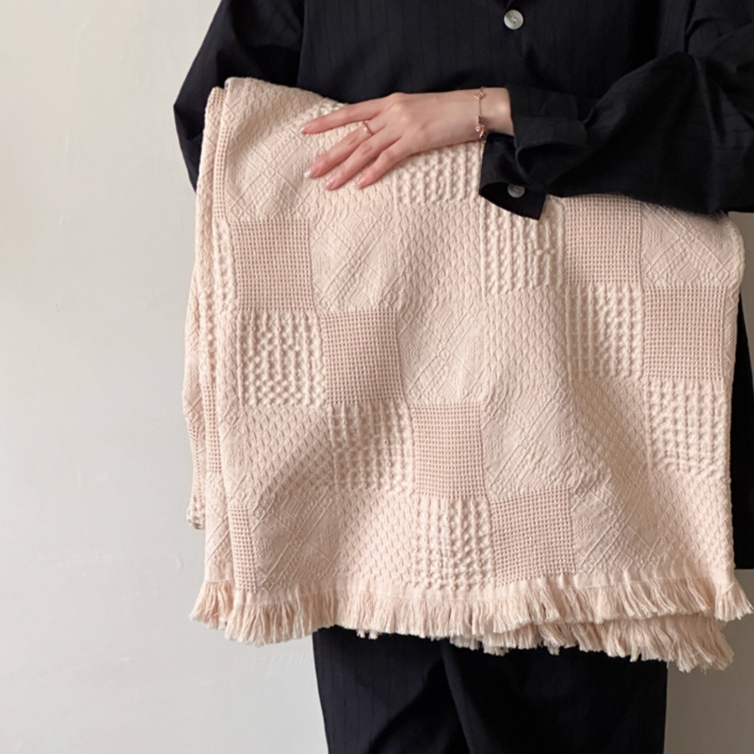 soft waffle tassel blanket (4colors)