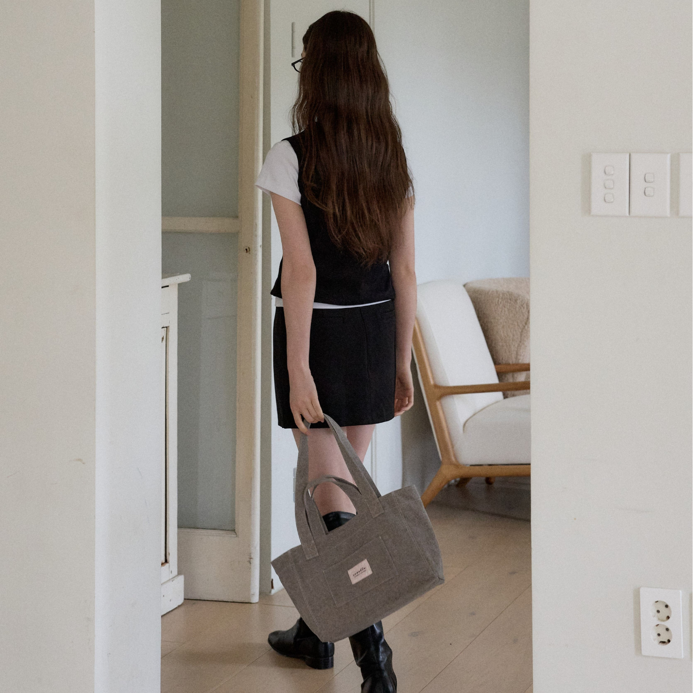 【cosette】basic canvas bag (sky blue / blue / brown)