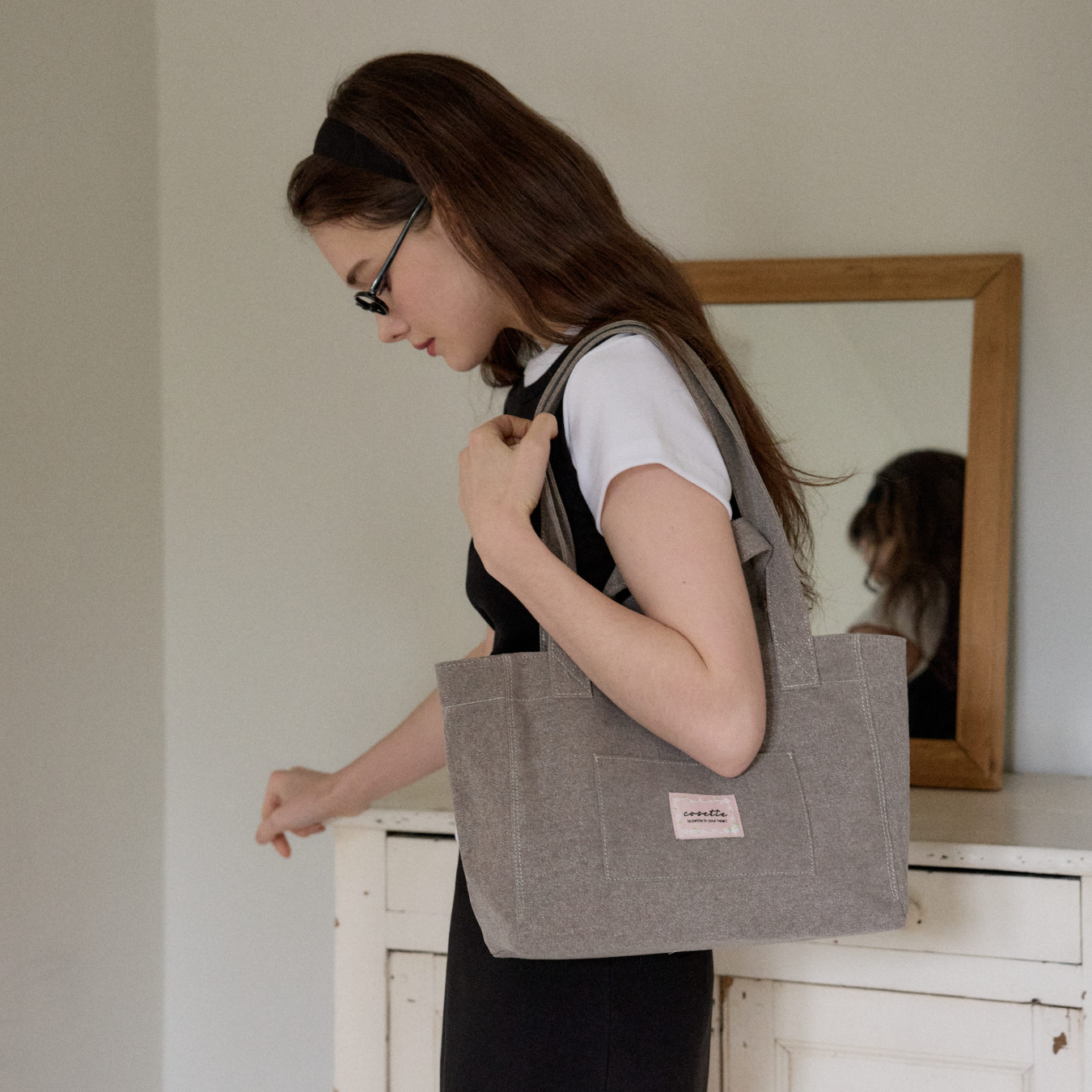 【cosette】basic canvas bag (sky blue / blue / brown)