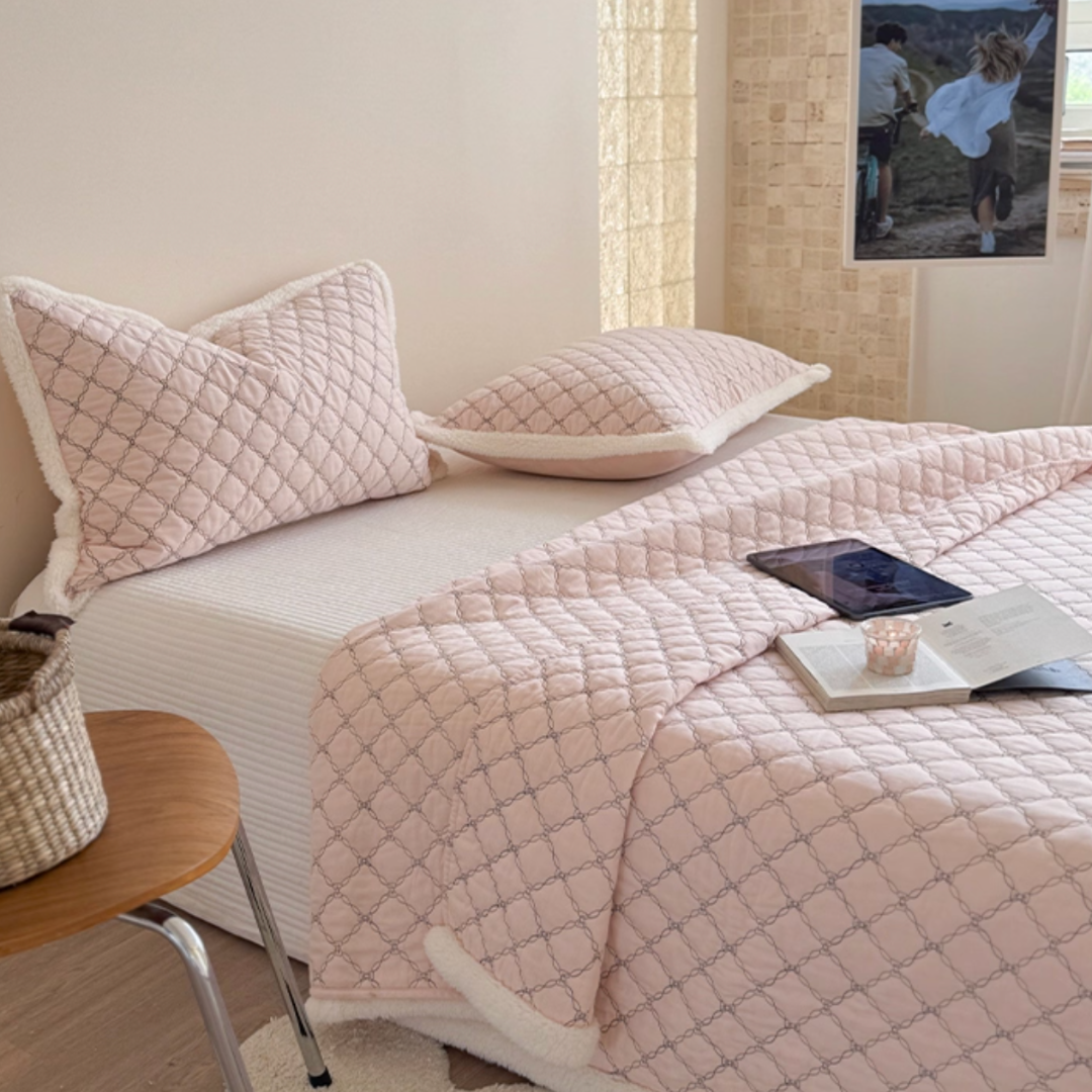 cream edge quilt & pillow sheets set (3color)