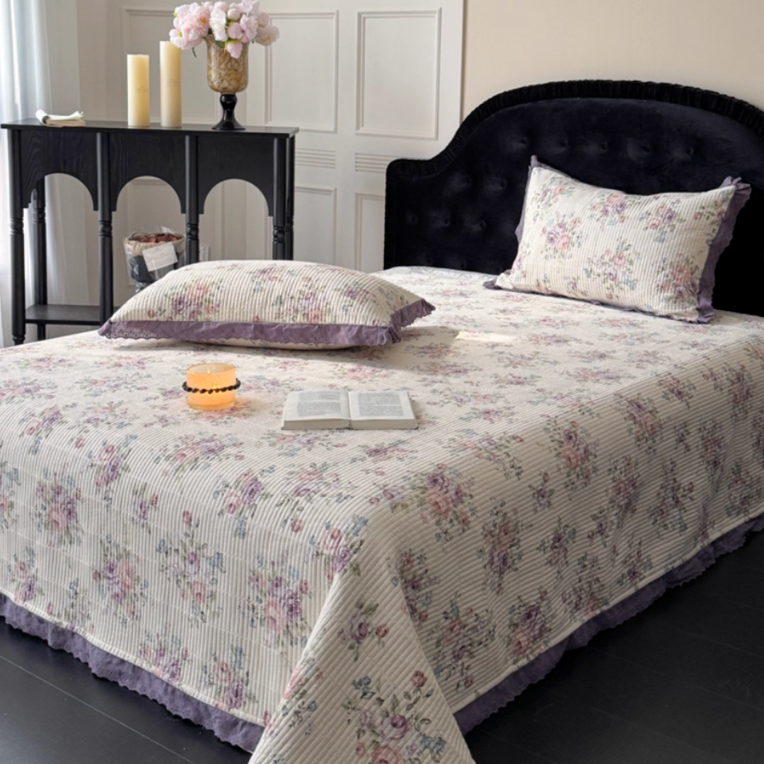 lavender floral quilt & pillow sheets set