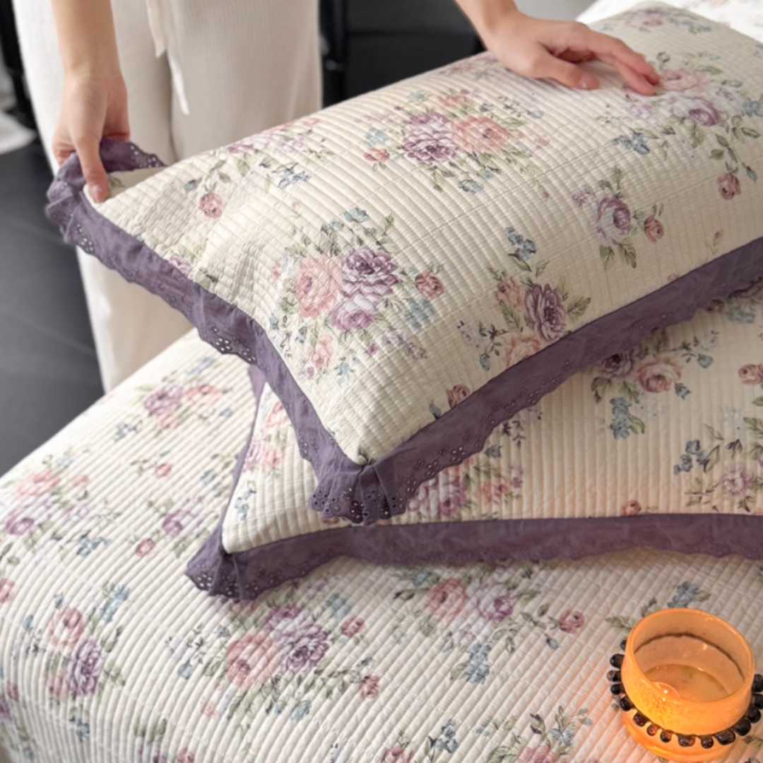 lavender floral quilt & pillow sheets set