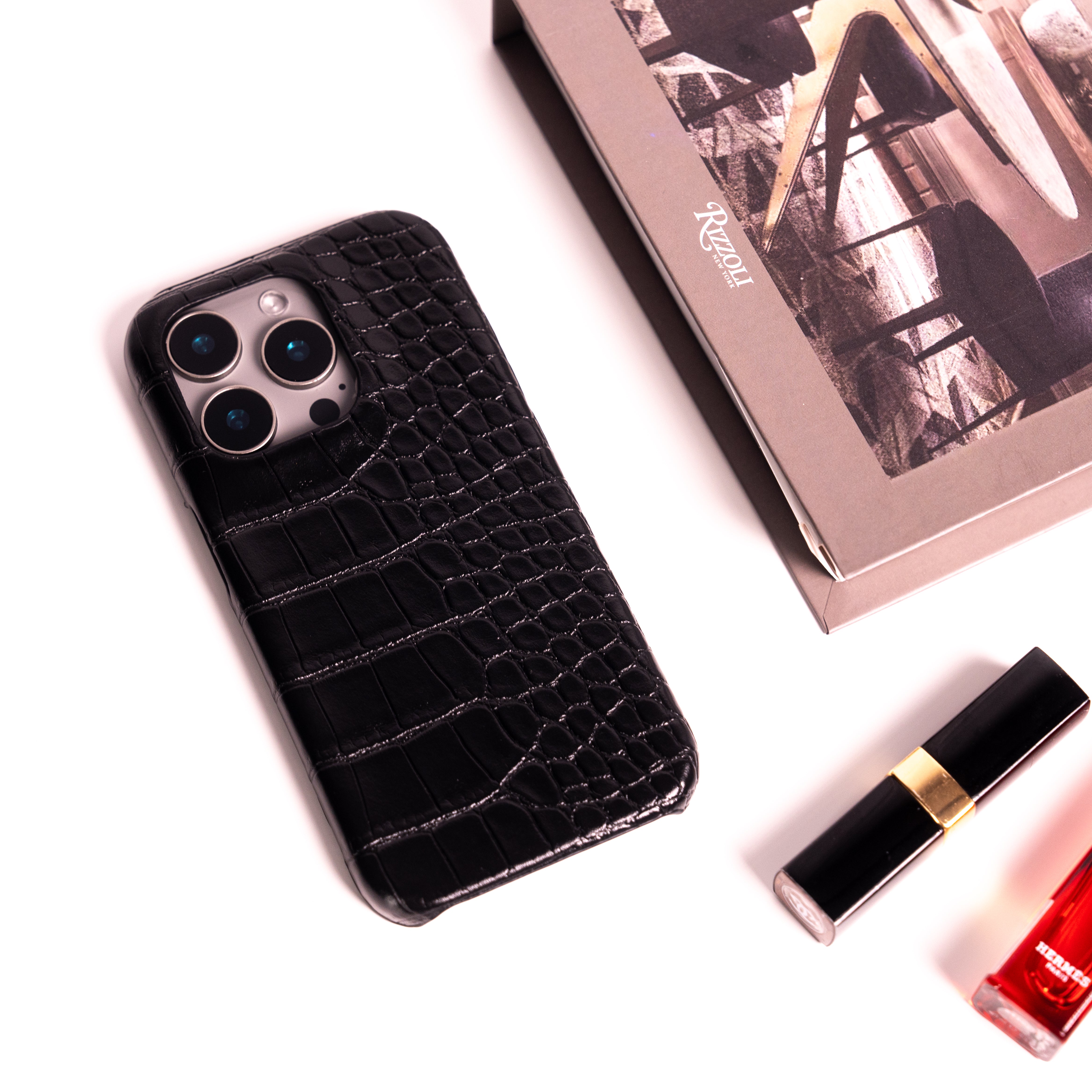 Black Elegant Croc Embossed iphone Case