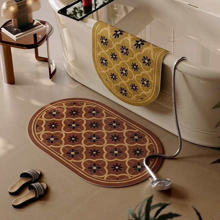 Terracotta Floral Tile bath mat (3colors)