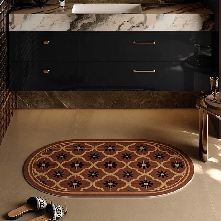 Terracotta Floral Tile bath mat (3colors)