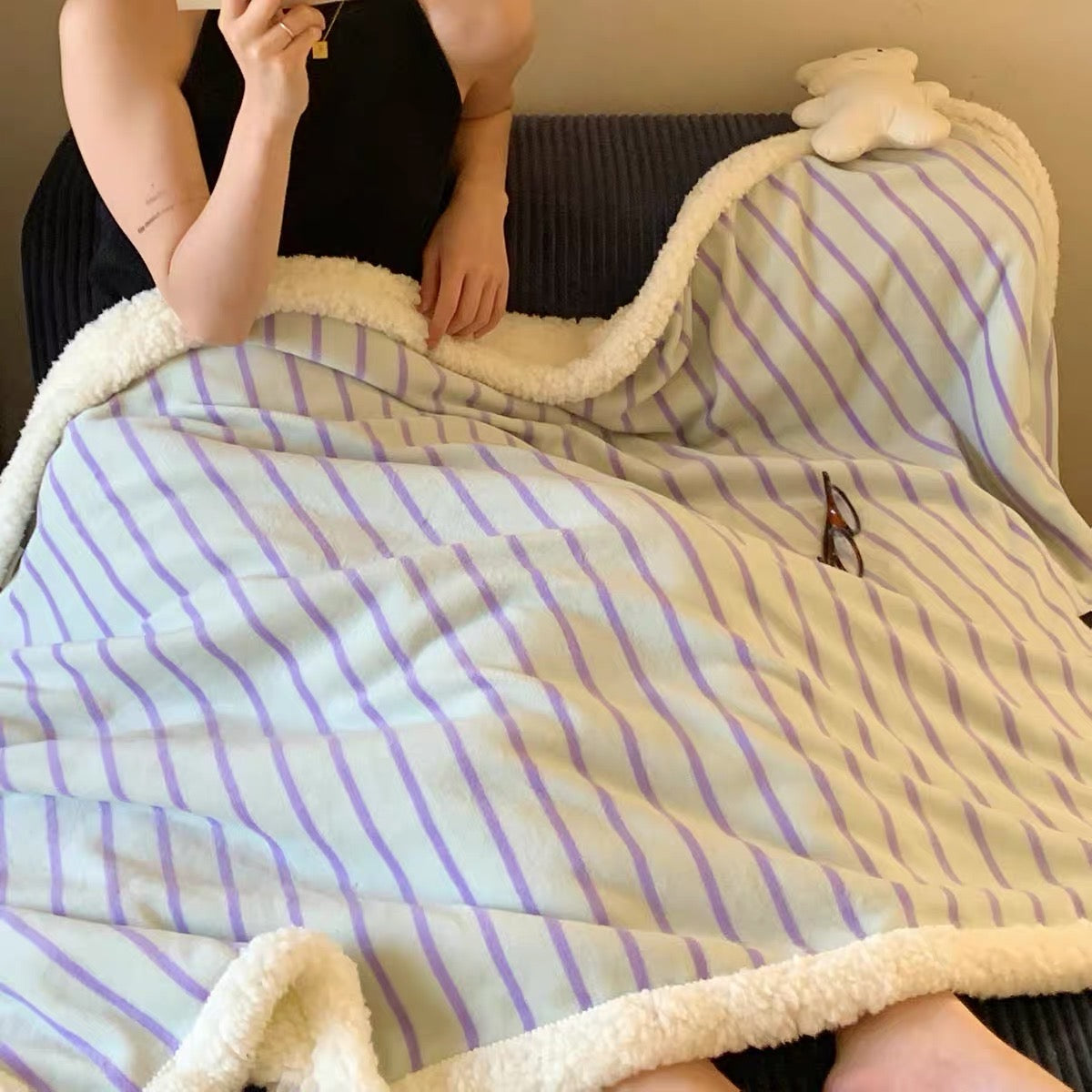 casual stripe fur blanket (5colors)
