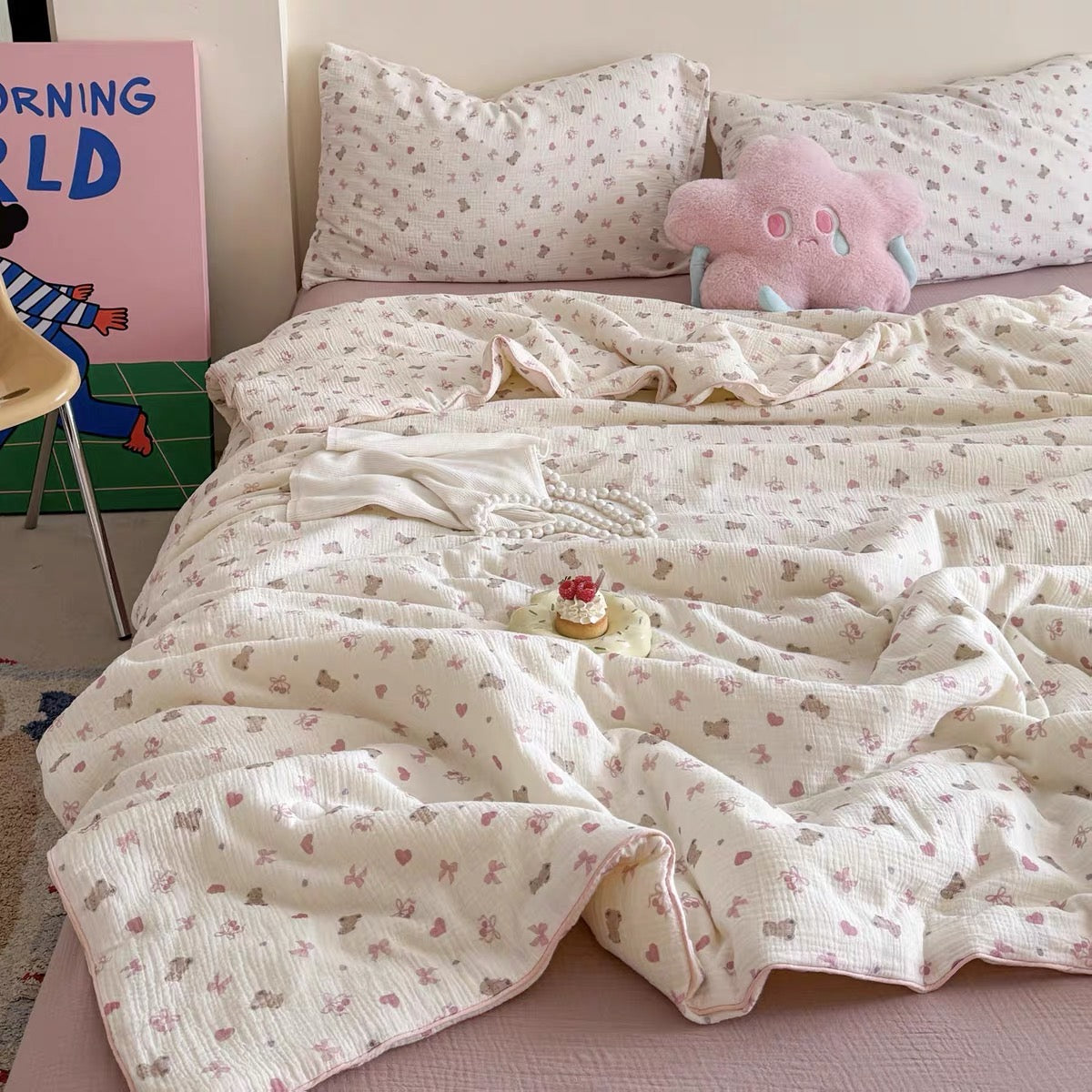 lovely quilt & pillow sheets set (4design)