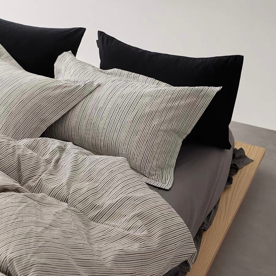washed cotton stripe bedlinen set (3colors)