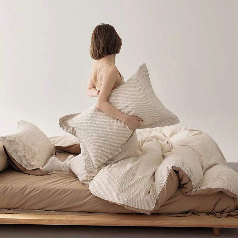 washed cotton stripe bedlinen set (3colors)
