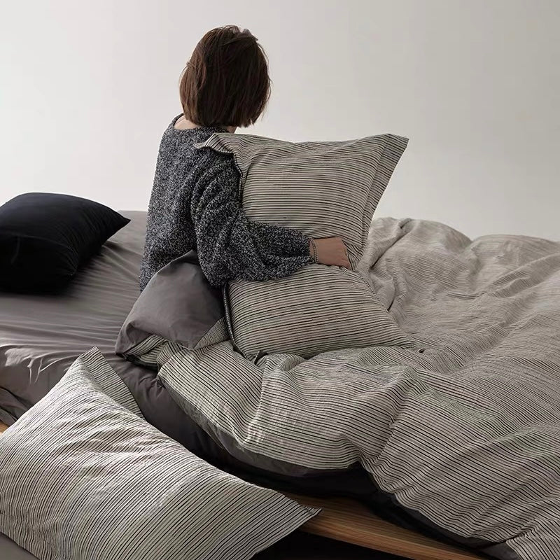 washed cotton stripe bedlinen set (3colors)