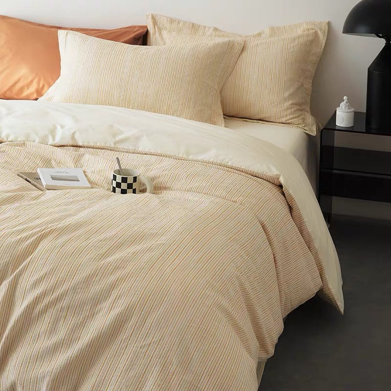 washed cotton stripe bedlinen set (3colors)