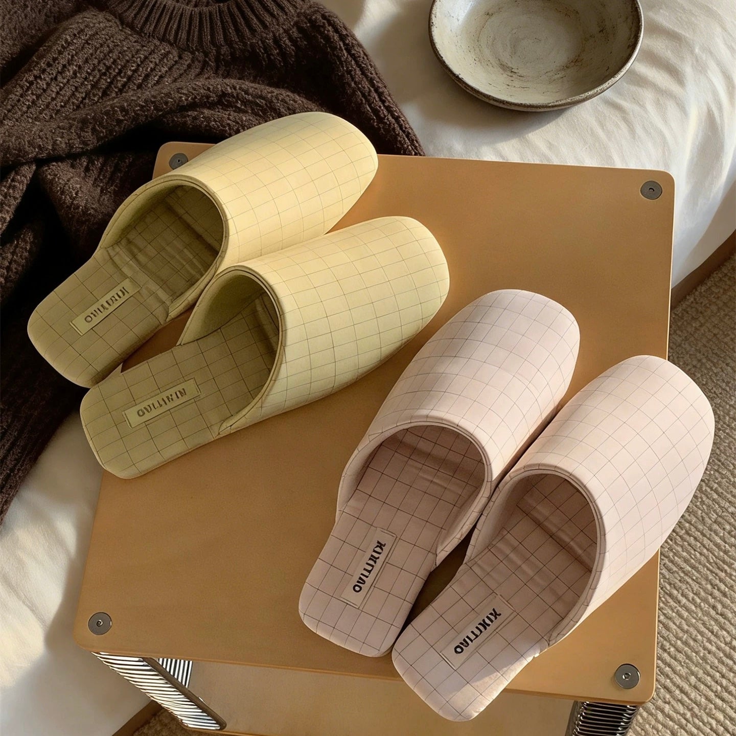 Grid Pattern Soft room shoes (4colors)