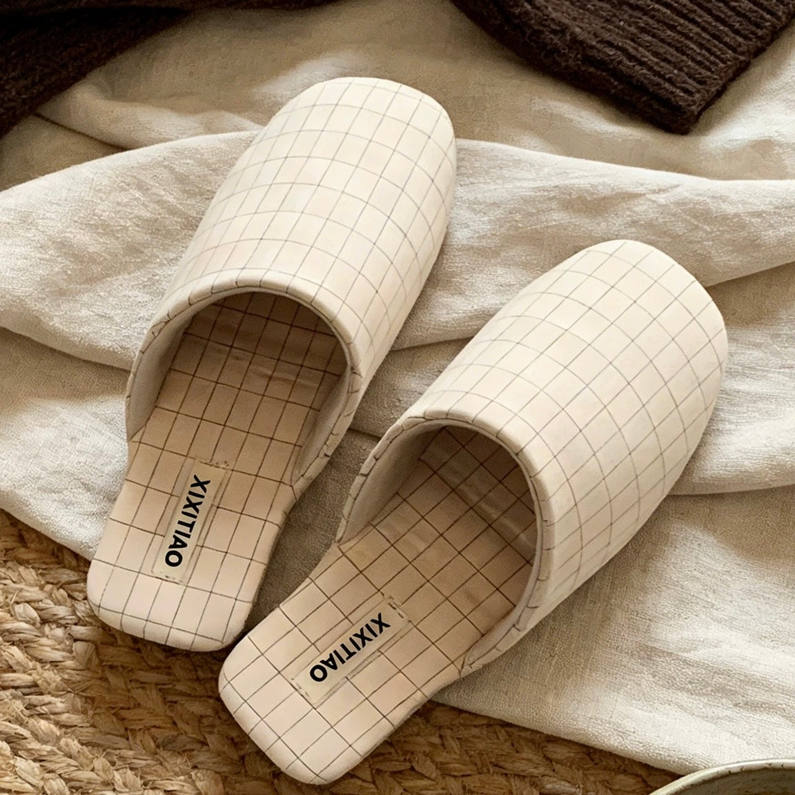Grid Pattern Soft room shoes (4colors)