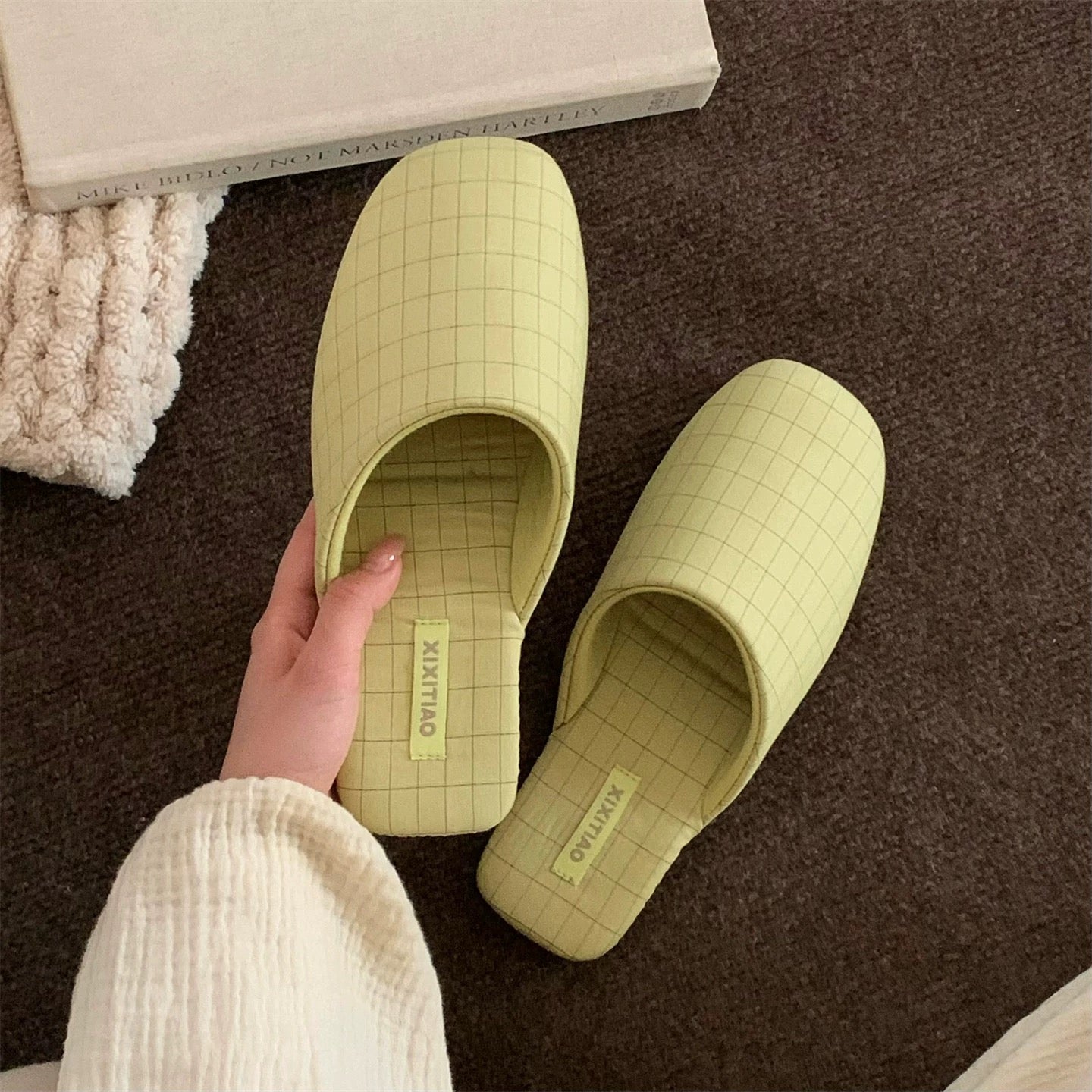 Grid Pattern Soft room shoes (4colors)