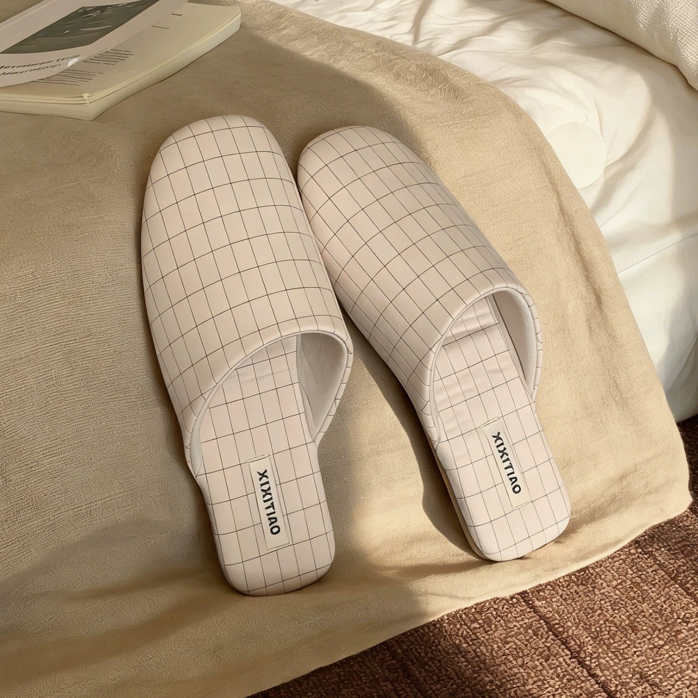 Grid Pattern Soft room shoes (4colors)