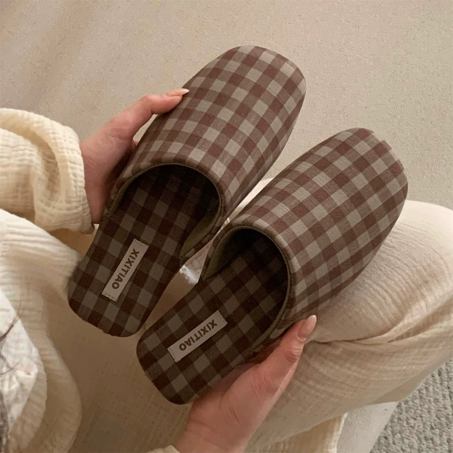 Grid Pattern Soft room shoes (4colors)
