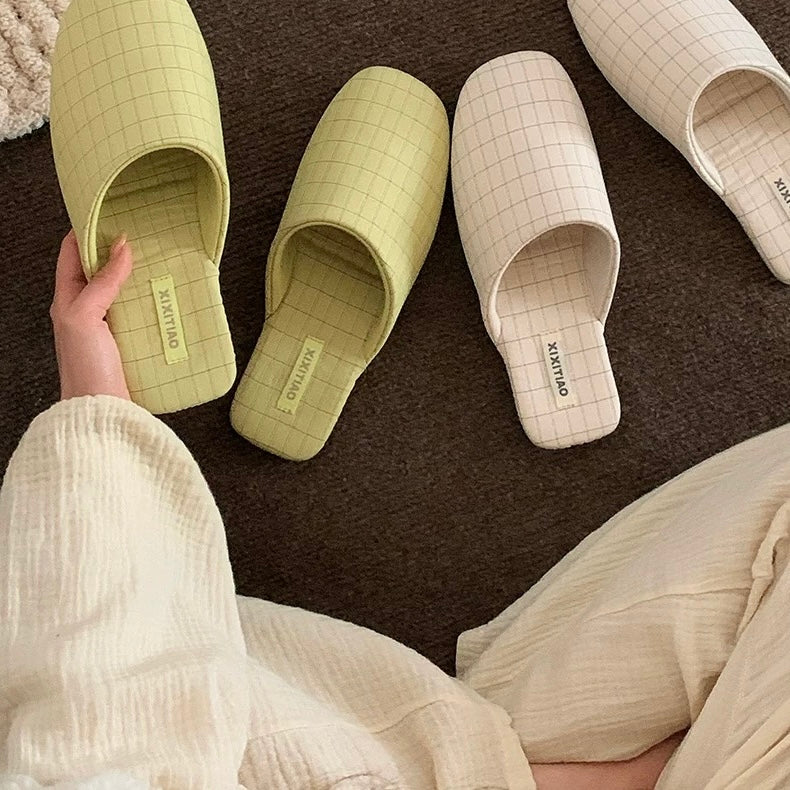 Grid Pattern Soft room shoes (4colors)
