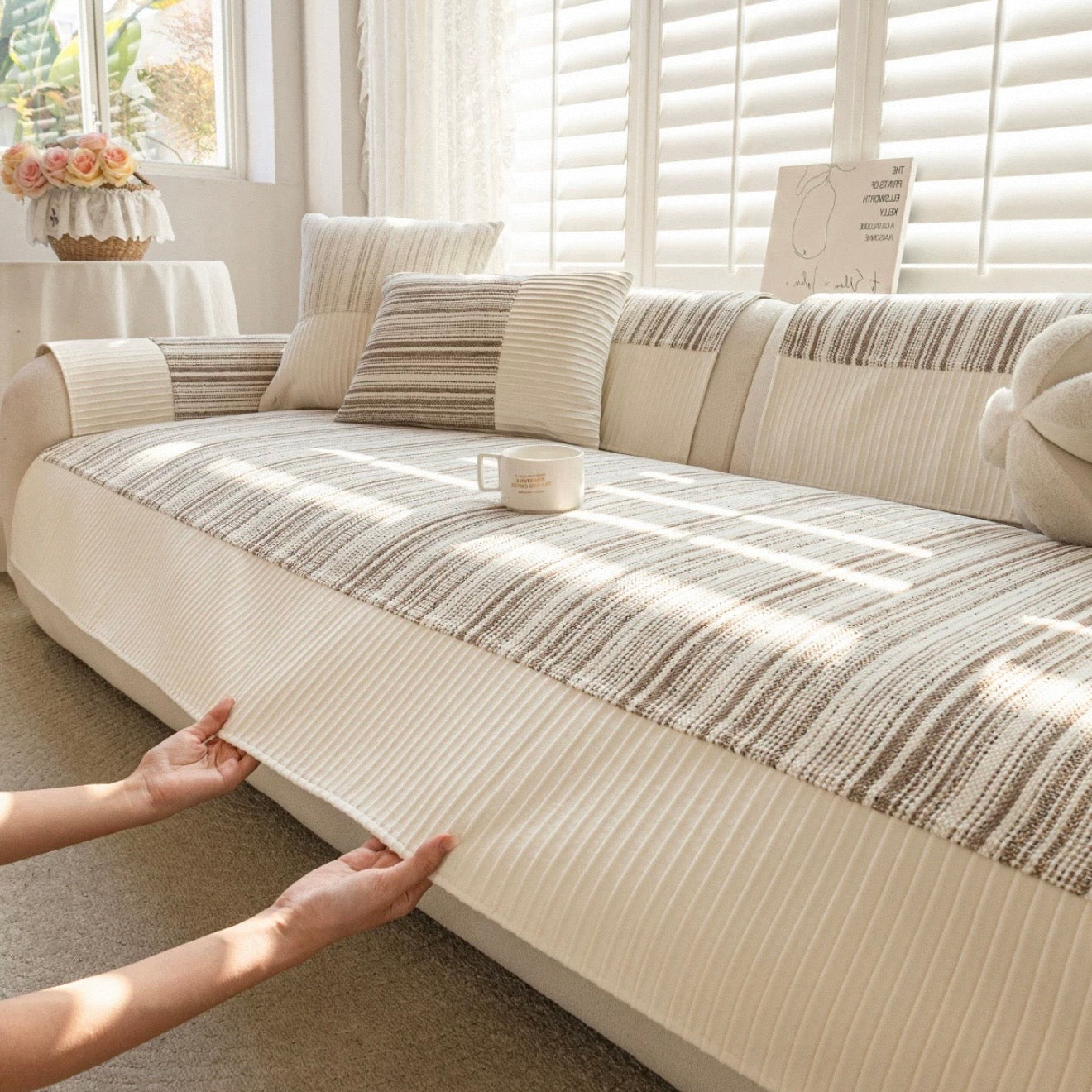 Natural Stripe Chenille sofa cover (4colors)