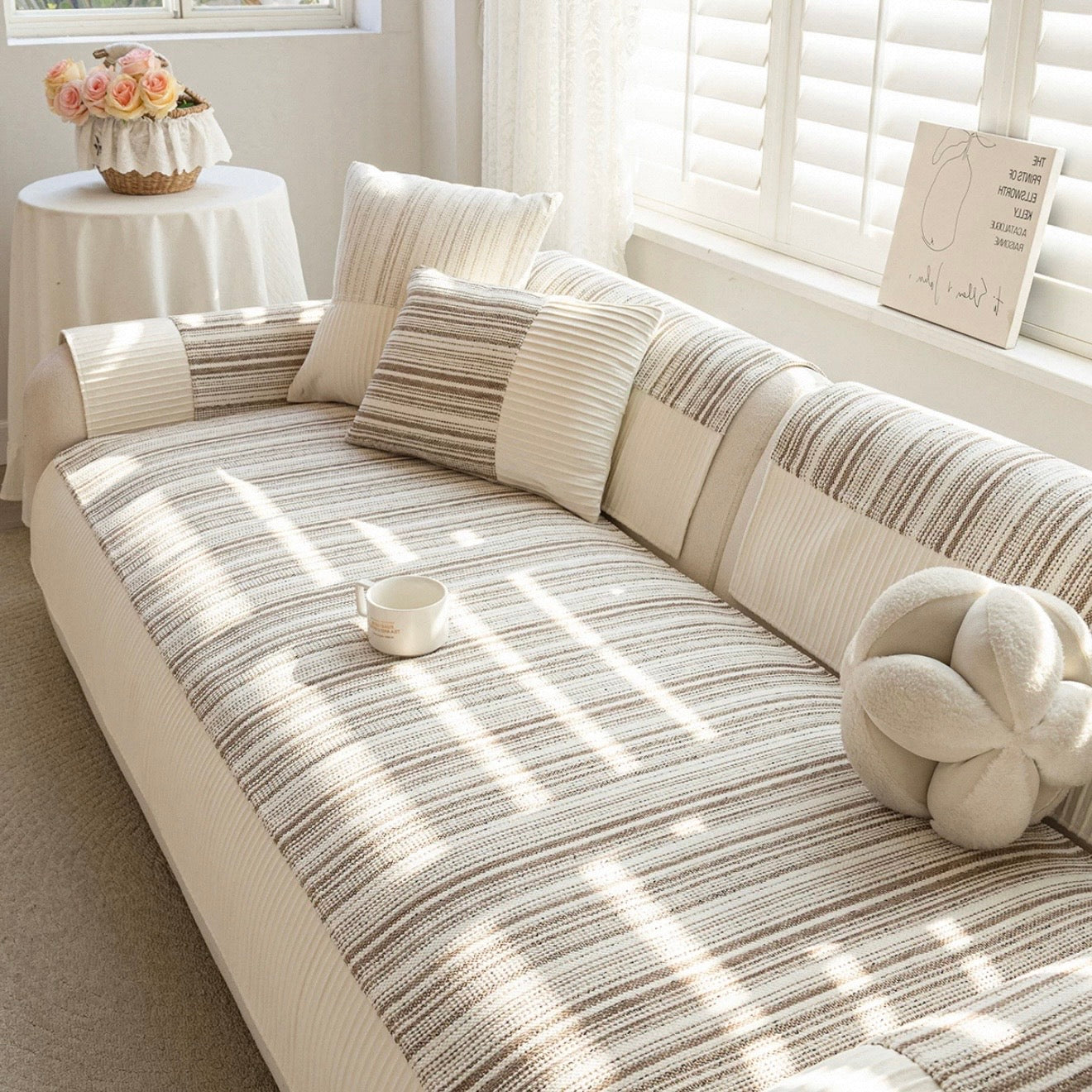 Natural Stripe Chenille sofa cover (4colors)