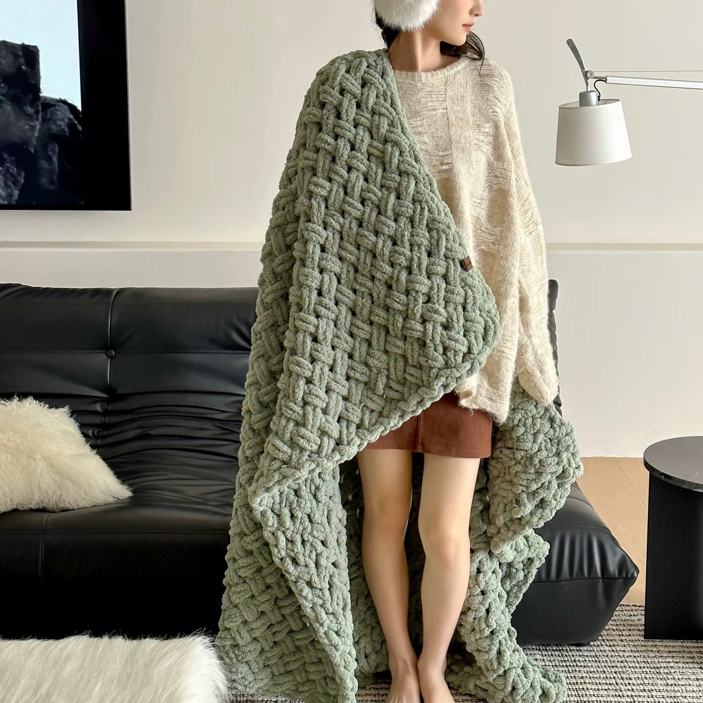 Hand-Woven Chunky Blanket  (5colors)