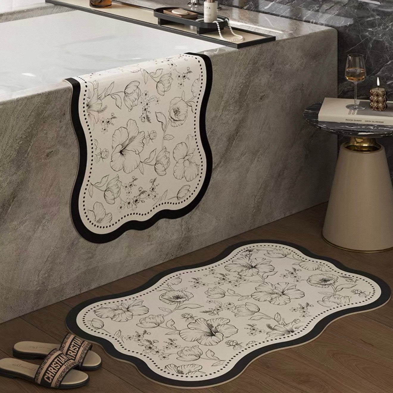 Dainty Flower Wave bath mat