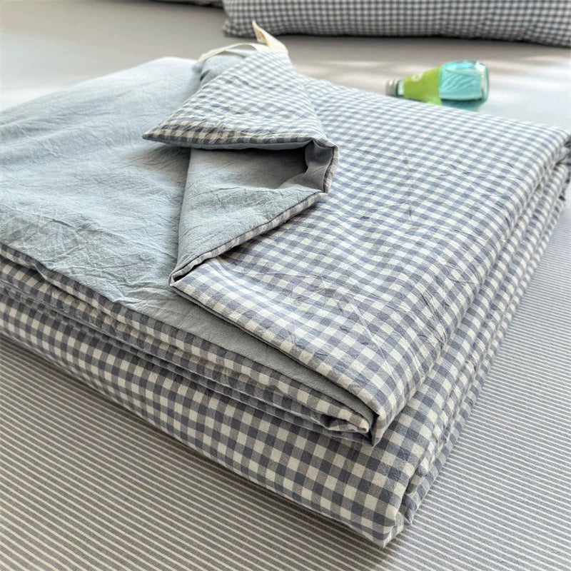 gingham check quilt & pillow sheets set (4color)