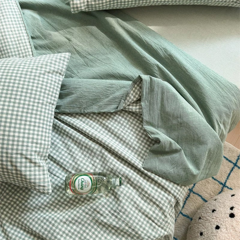 gingham check quilt & pillow sheets set (4color)