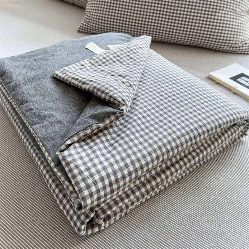 gingham check quilt & pillow sheets set (4color)