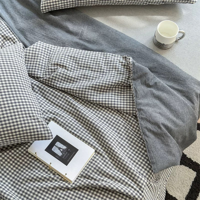 gingham check quilt & pillow sheets set (4color)