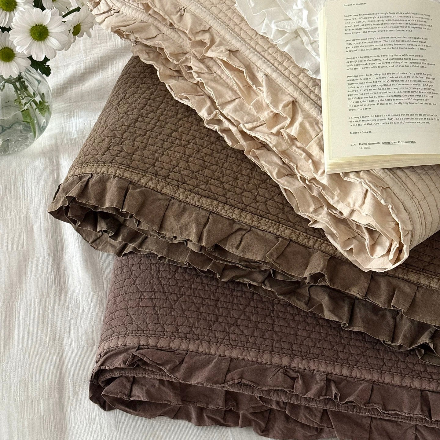 Ruffle Edge Washed Cotton quilt & pillow sheets set (4color)