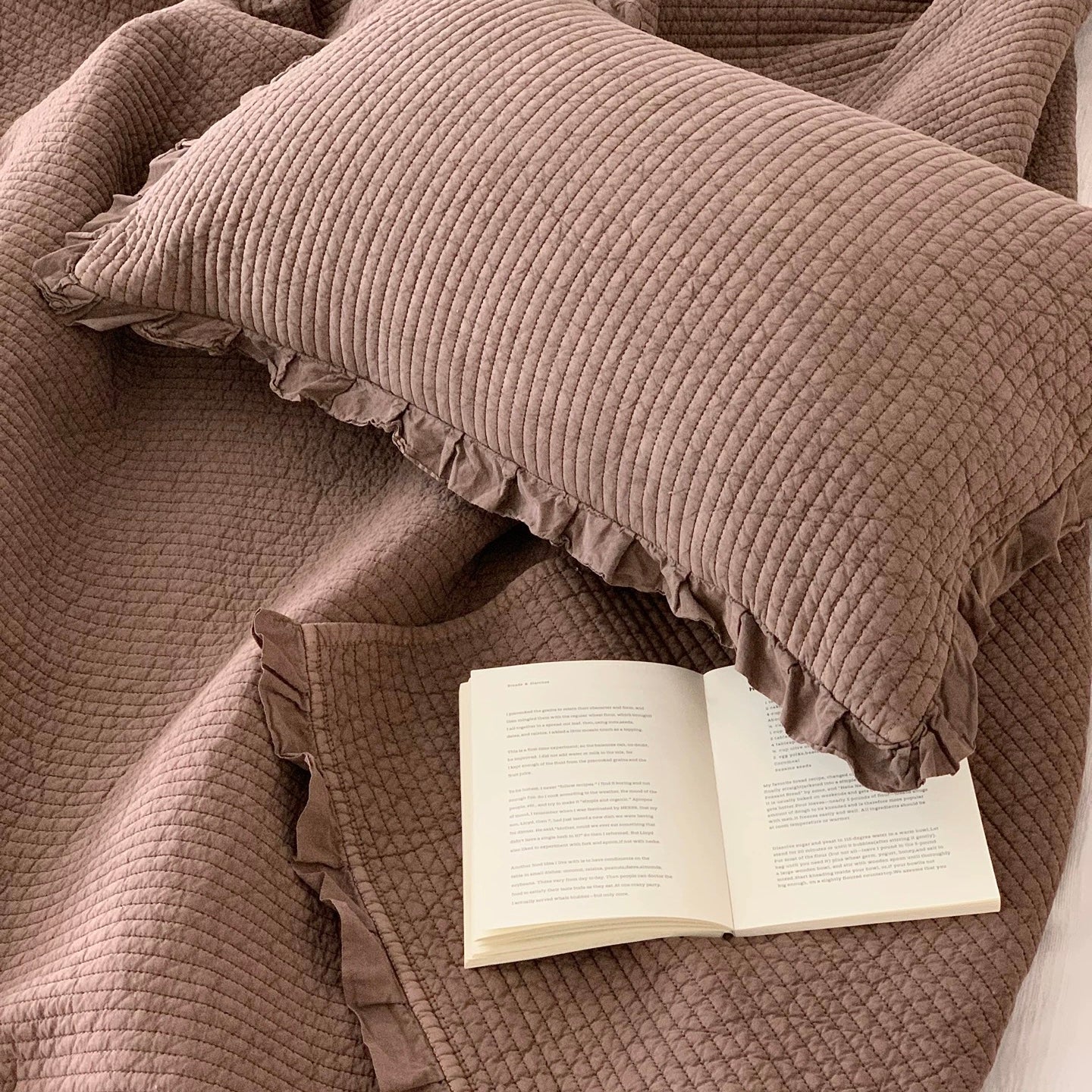 Ruffle Edge Washed Cotton quilt & pillow sheets set (4color)