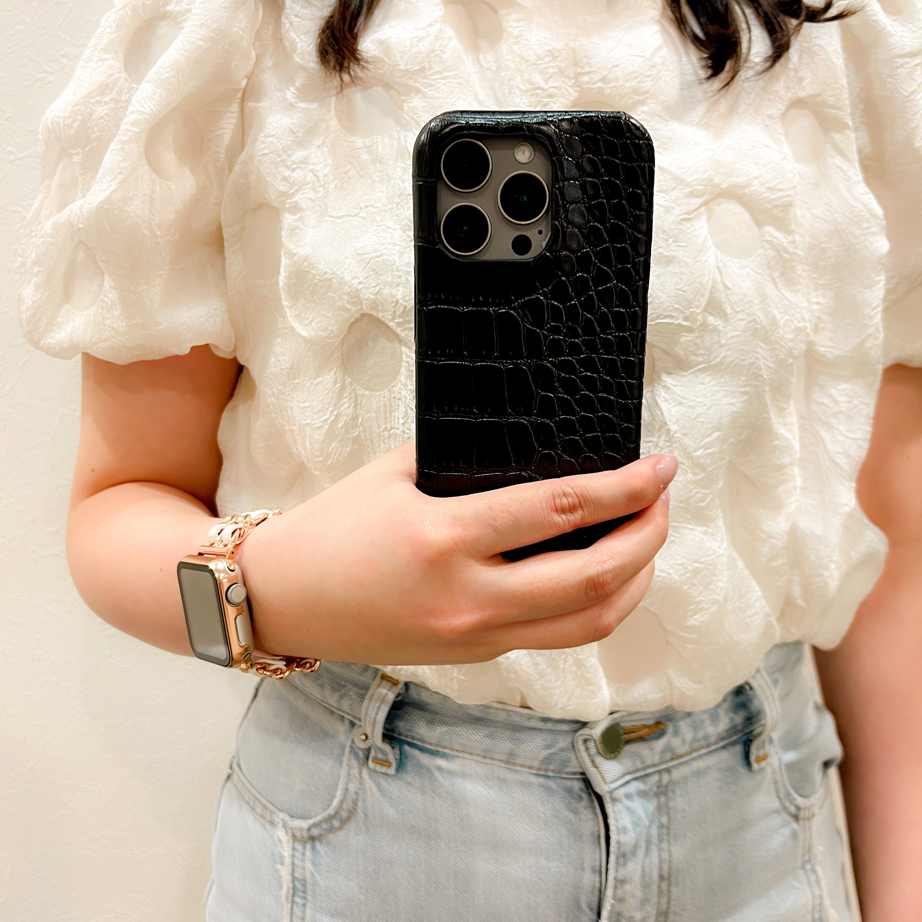 Black Elegant Croc Embossed iphone Case