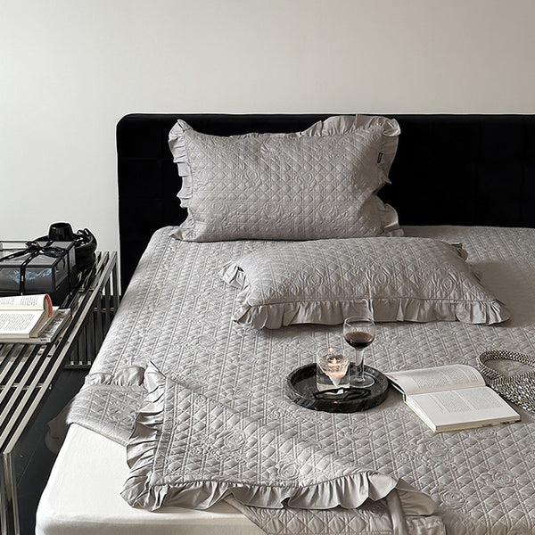 2color rose stitch quilt & pillow sheets set